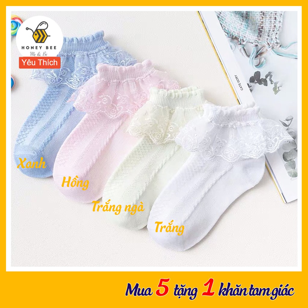 Tất/Vớ công chúa cổ ren ngắn cổ bé gái 0-1 tuổi chất cotton cực đẹp