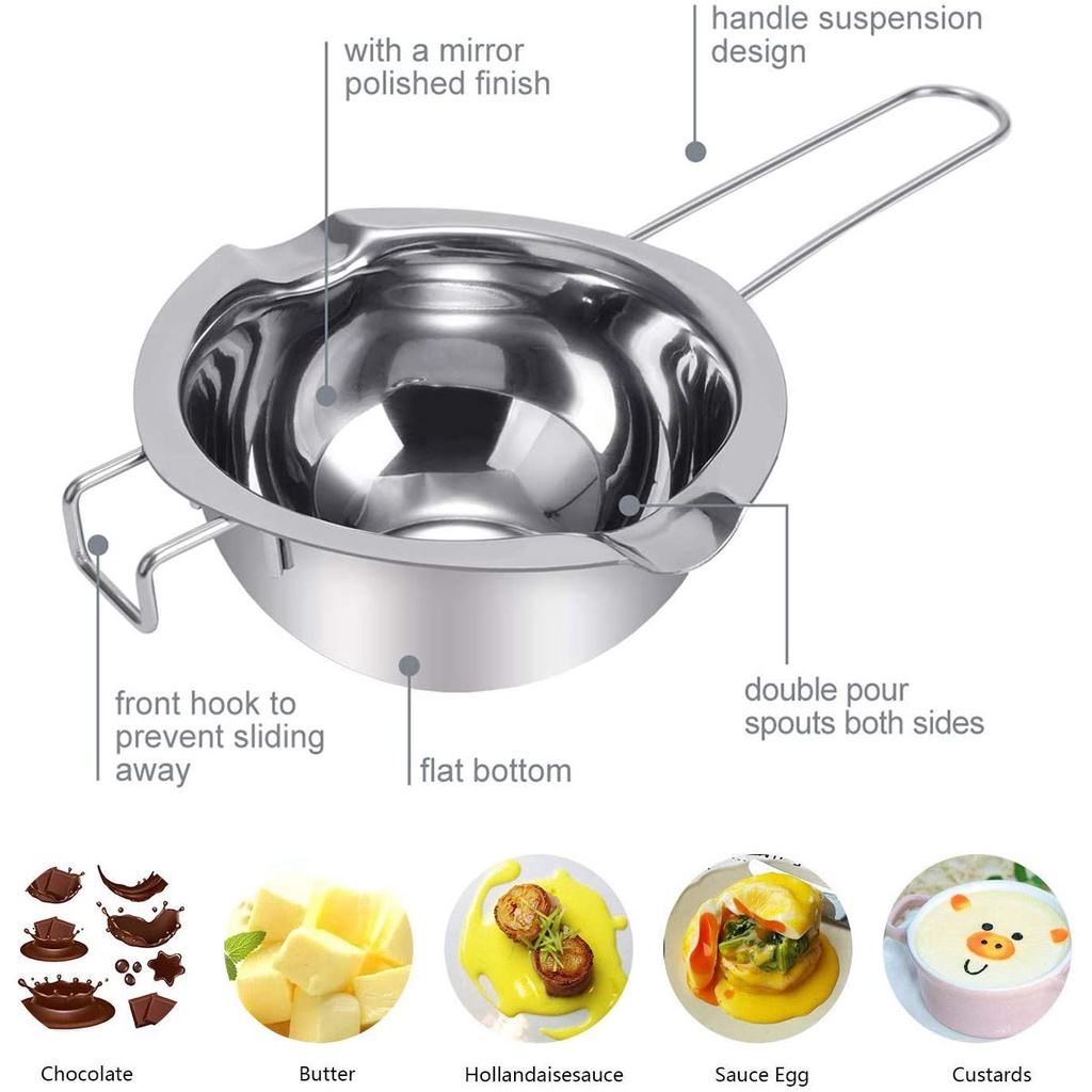 Nồi Nấu Chảy ANAEAT Bằng Thép Không Gỉ Tay Cầm Dài Để Nấu Sô Cô La/ Bơ/ Sáp/ Xà Phòng