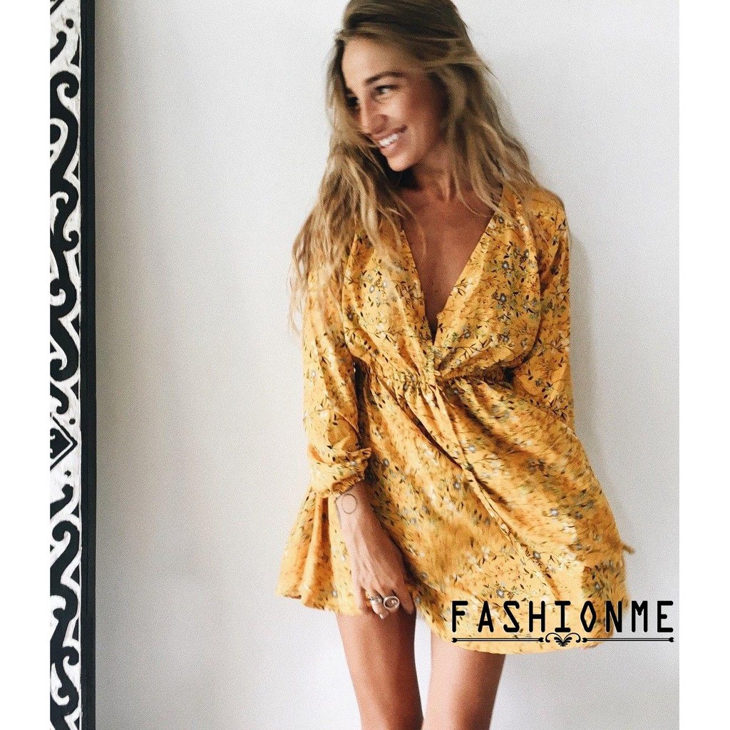 ღ𝓂ℰNEW Hot fashion Women´s Summer Vintage Boho Long Sleeve Dress Party Beach Dress Floral Sundress | BigBuy360 - bigbuy360.vn