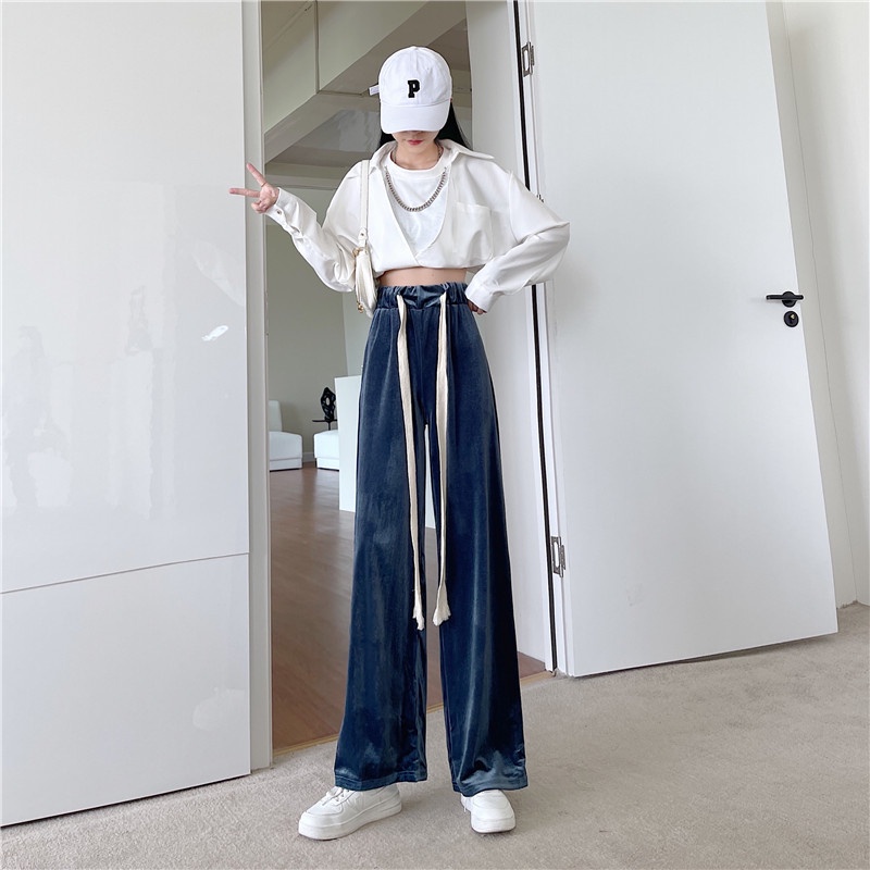 SUXI Quần ống rộng màu sắc trơn phong cách Hàn Quốc cho nữ