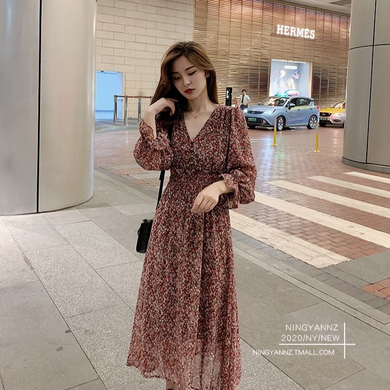 Đầm voan dài tay thời trang thanh lịch có size S-3XL dành cho nữ | BigBuy360 - bigbuy360.vn