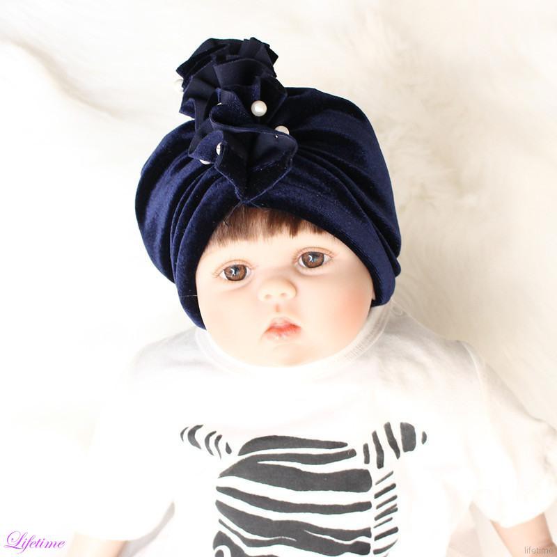 Mũ Turban Đính Hoa Và Ngọc Trai Mềm Mại Cho Bé Gái