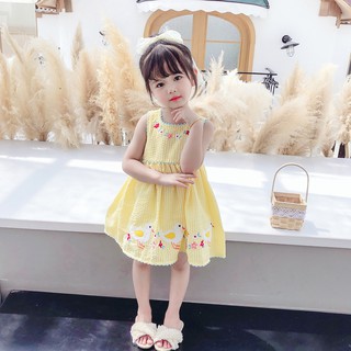 Đầm công chúa thêu hình vịt con thời trang mùa hè phong cách Hàn Quốc dành cho bé gái