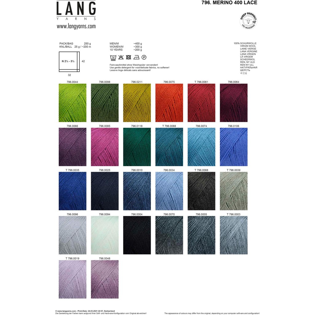 Cuộn len sợi lông cừu Yarn Wool Lang Merino Lace 400