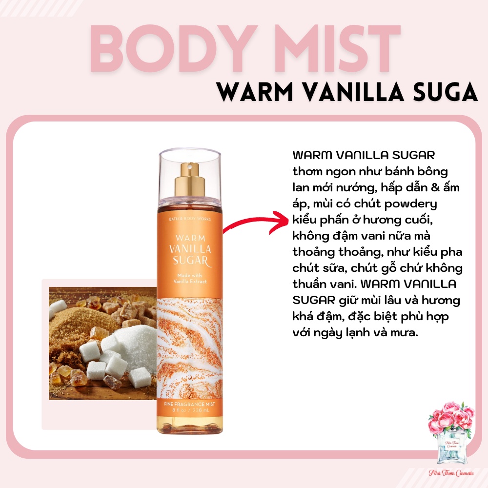 Xịt Thơm Toàn Thân Bath Body & Works Warm Vanilla Sugar Fine Fragrance Mist Hương Thơm Nhẹ Nhàng Thanh Cao 236ml