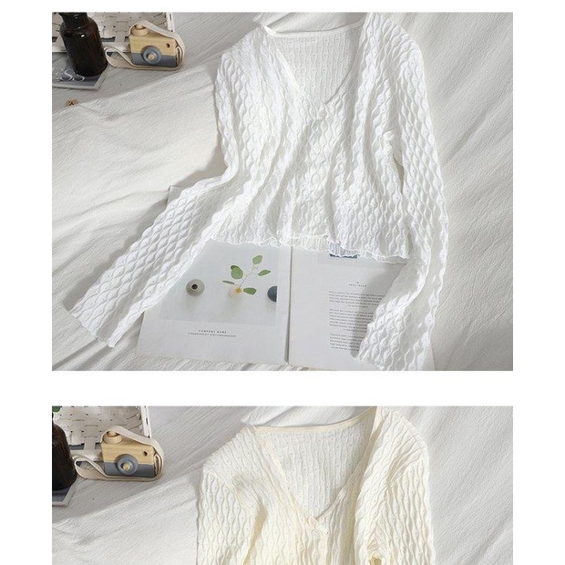 Áo Cardigan Ngắn Cổ Chữ V Màu Trơn Phong Cách Hàn Quốc Thời Trang Xuân Hè Hàng Mới Cho Nữ