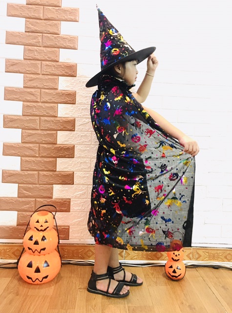 Áo choàng phù thủy kèm mũ hóa trang cóplay HALOWEEN nhiều màu