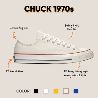 Giày sneaker 1970s chuck màu kem cổ thấp chính hãng