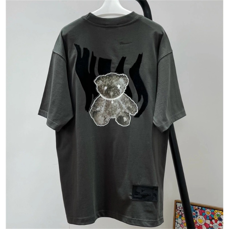 Áo thun cotton ngắn tay in hình gấu màu dạ quang thời trang đường phố cho nam nữ