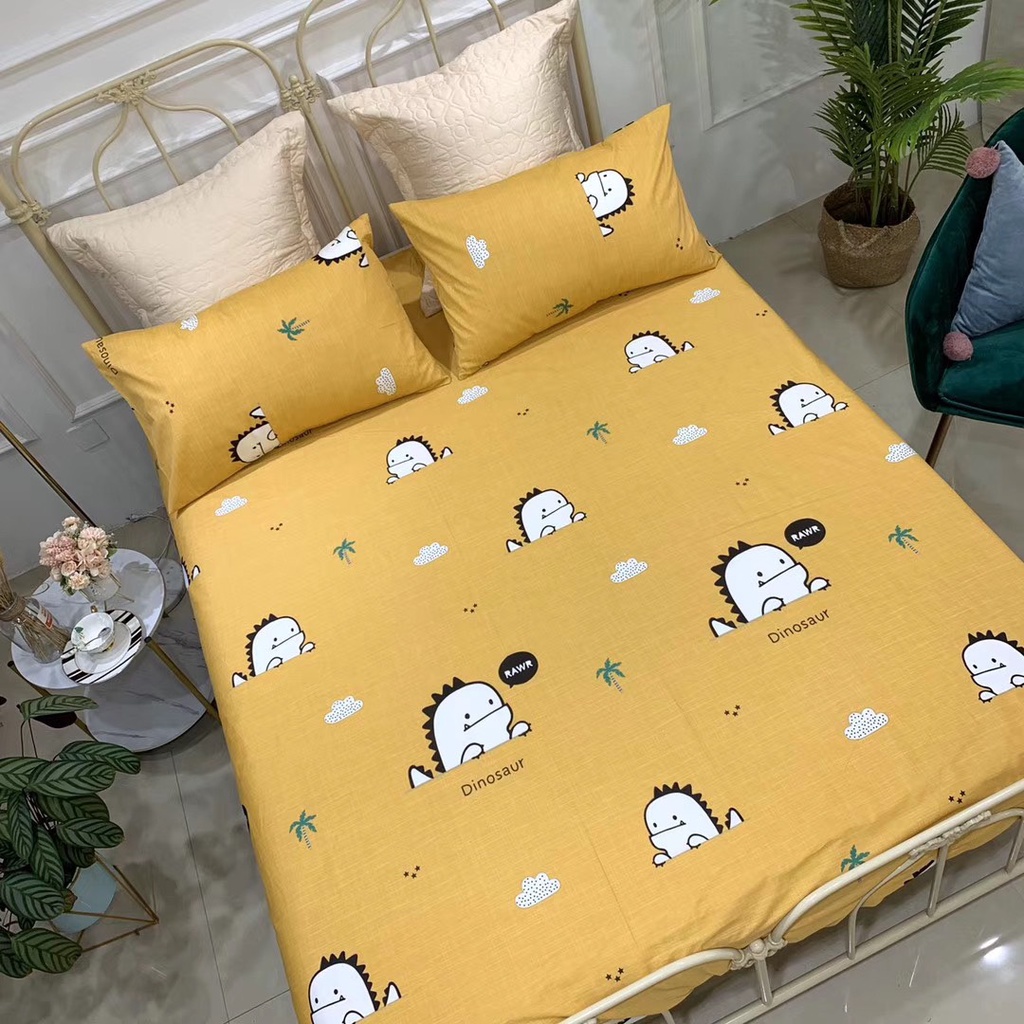 Bộ ga gối cotton 100% K'home  set ga giường kèm  2 vỏ gối mềm mát, thấm hút mồ hôi tốt đủ mọi cỡ nệm
