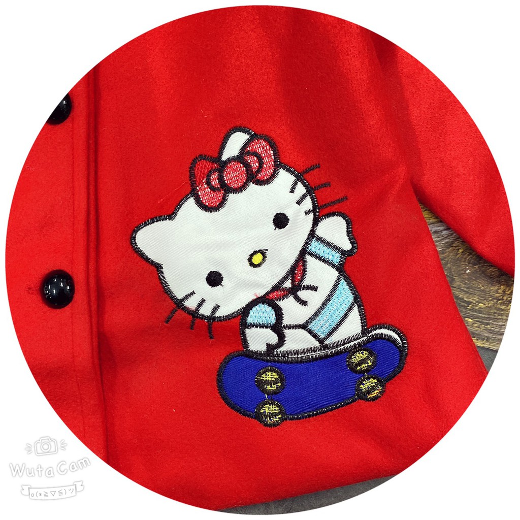 ÁO KHOÁC DẠ MŨ ĐỎ HELLO KITTY CHO BÉ