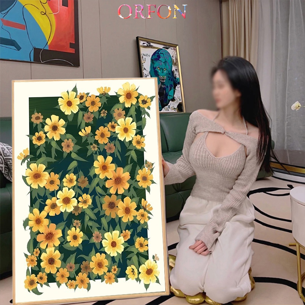 Bộ Tranh Thêu Chữ Thập DIY Hình Hoa Cúc Đẹp Mắt 40*50/20*30cm