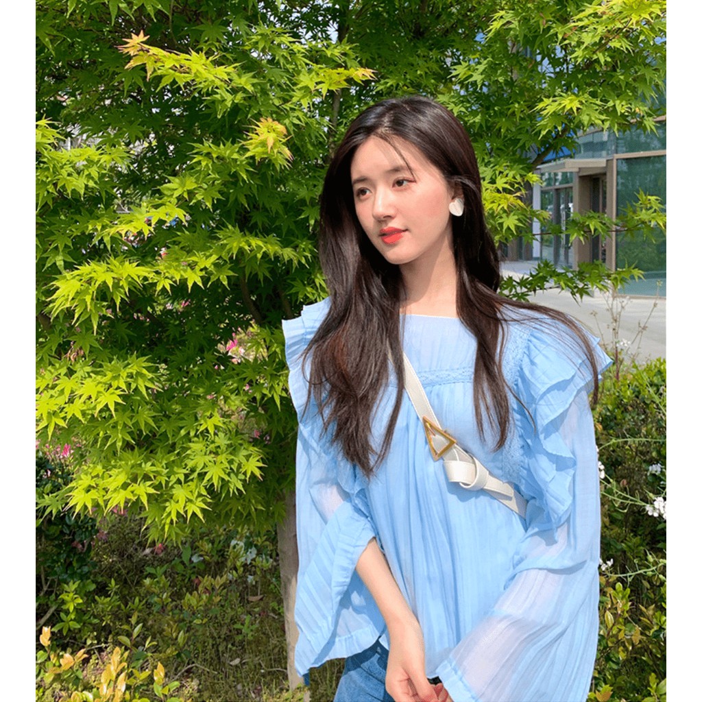 Áo Sơ Mi Kiểu Bánh Bèo Voan Xanh Pastel Nữ Tính - Áo Triệu Lộ Tư