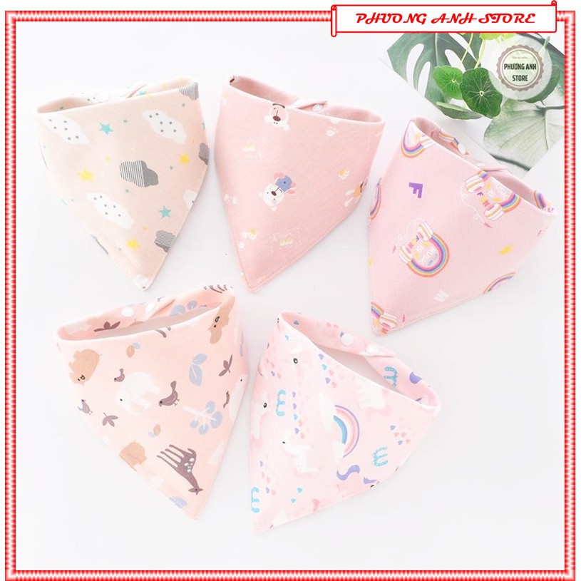 SET 5 khăn yếm dãi tam giác cotton cho  bé trai, gái dày dặn thấm hút tốt FREESHIP XTRA có cúc bấm rất tiện lợi.