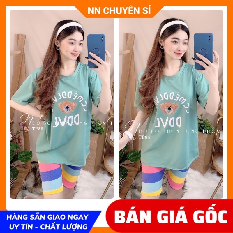 Đồ bộ nữ mặc nhà phom 55kg chất thun mềm mịn in hình hoạt hình loang màu dễ thương TP88