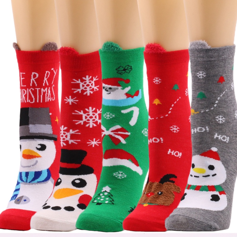 Vớ cotton dệt kim mềm co giãn họa tiết giáng sinh dễ thương cho nữ tùy chọn màu sắc