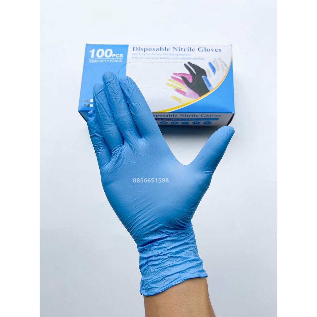 Găng tay y tế màu xanh nitrile không bột hộp 100 chiếc