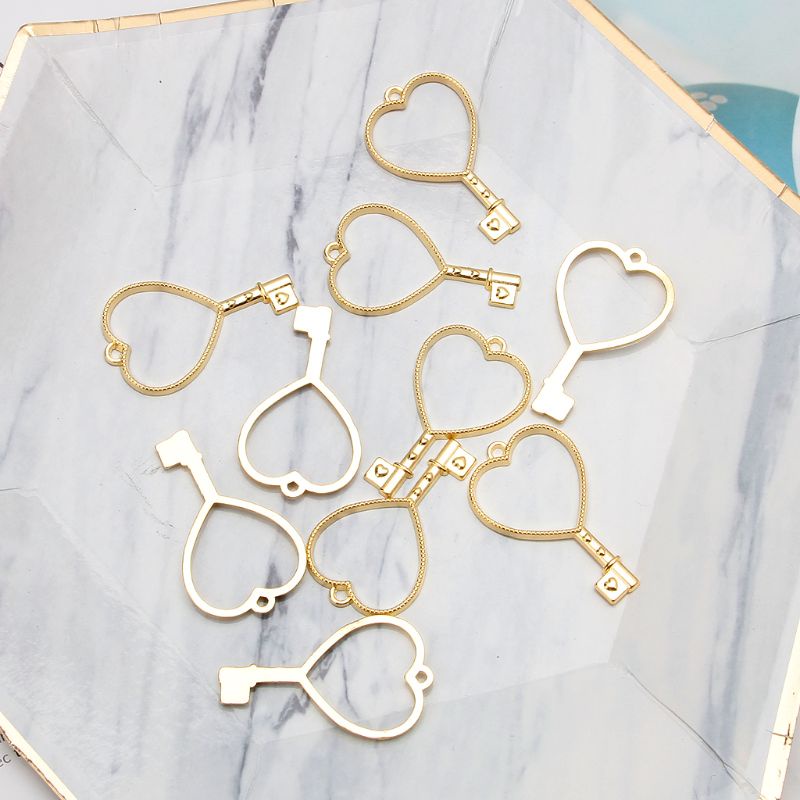 Bộ 10 Khung Kim Loại Hình Trái Tim / Chìa Khóa / Hoa UV Resin Làm Vòng Tay / Vòng cổ Thủ Công DIY