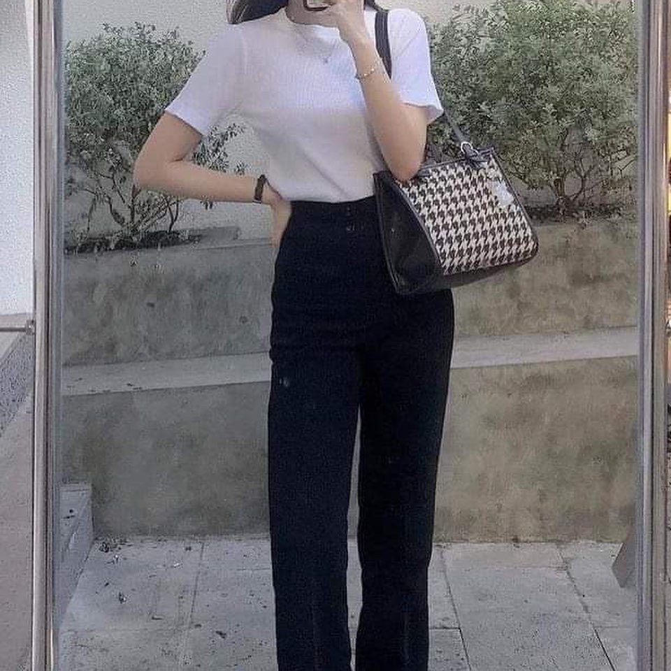 Quần KaKi Nữ Ống Loe Đen Trơn Hai Cúc Freeship Kèm Video Chất