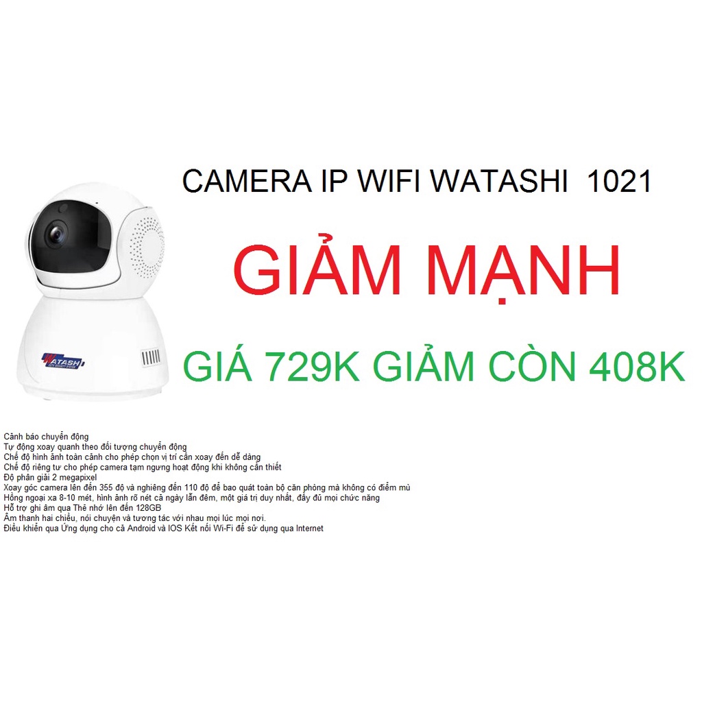 Camera IP WIFI trong nhà xoay 355 chính hãng,CAMERA WATASHI IP WIFI WIOT 1021