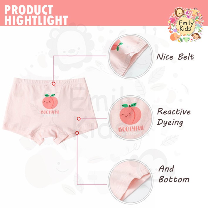 Bộ 5 Quần Lót Boxer Cotton Thoáng Khí In Họa Tiết Quả Đào Hoạt Hình Cho Bé Gái 3-12 Tuổi