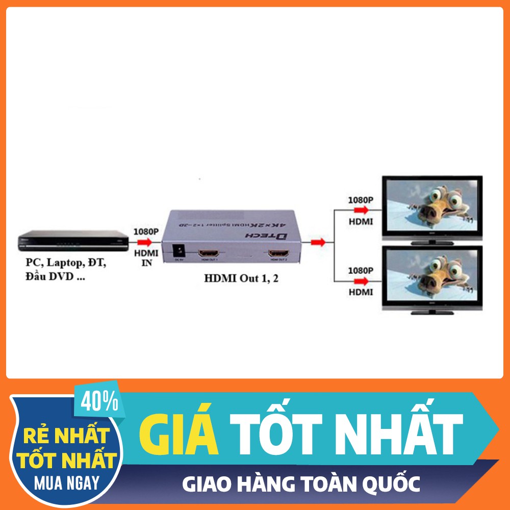 {FREESHIP} Bộ chia HDMI 1 ra 2 Dtech DT-7142 hỗ trợ 4K2K Full HD Bộ chia HDMI 1 ra 2 Dtech DT-7142 tương trợ 4K2K Full H