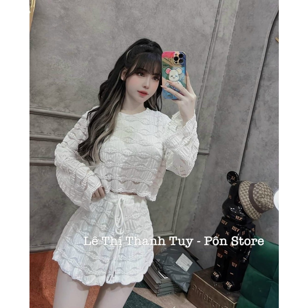 GKM_FREESHIP Sét bộ đồ nữ áo tay dài croptop mix quần đùi ống rộng cùng tone màu giản đơn phong cách nhẹ nhàng LUNA DSS