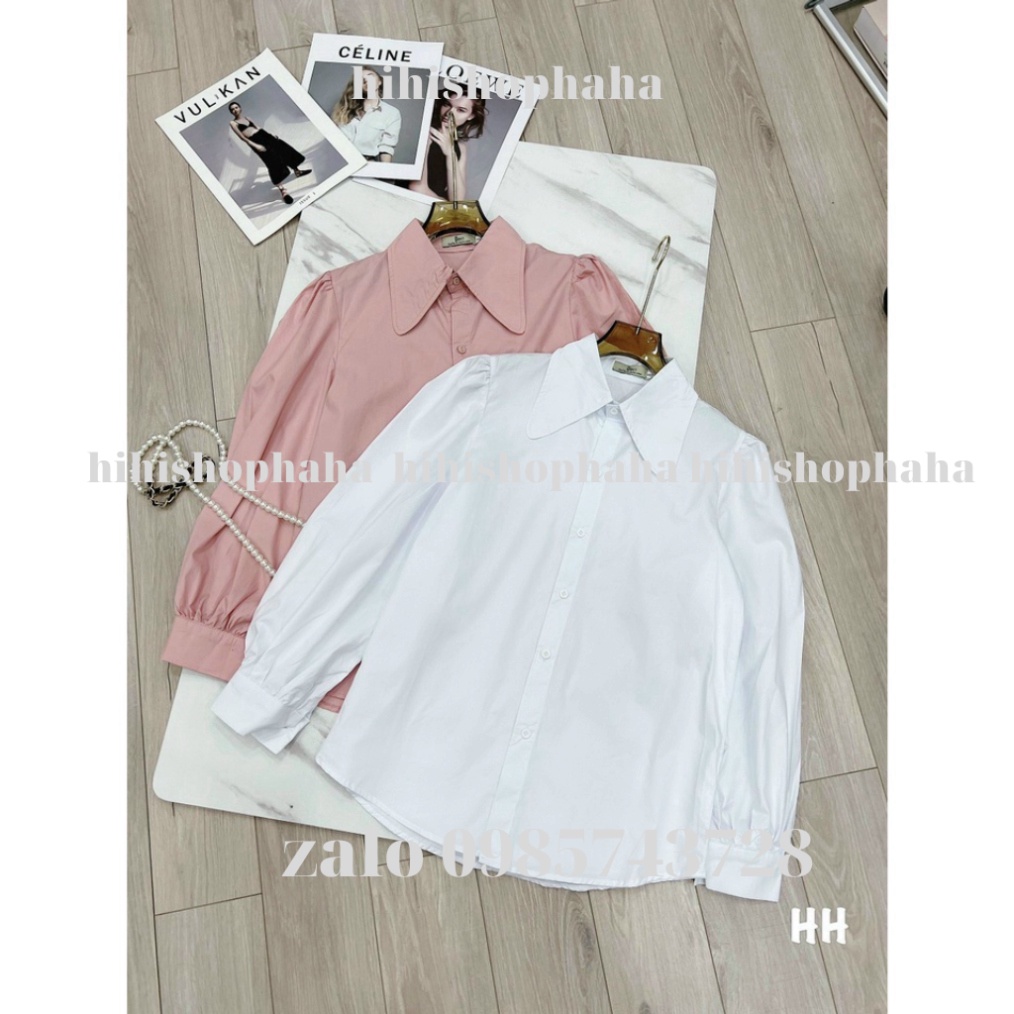 áo sơ mi tay bồng 2 màu trắng hồng NH00099 hihishophaha
