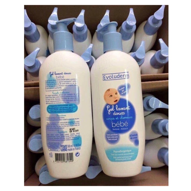 SỮA TẮM GỘI 2 TRONG 1 EVOLUDERM BEBE 500ML FRANCE PHÁP