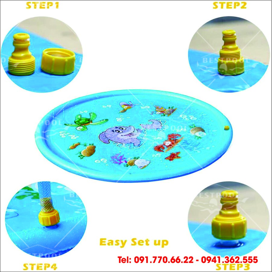 Bể bơi phao bơi, Thảm phao phun nước 1.7m x 1.7m, phao bơi cho bé, bể bơi phao