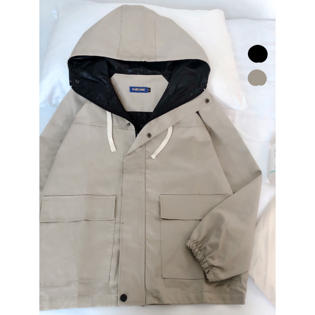 Áo khoác kaki lớp lót gió MEANSTORE oversize có mũ jacket Unisex dáng rộng chất kaki cao cấp dày dặn Streetwear -Lót gió