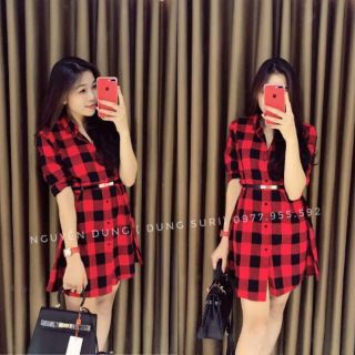Đầm sơmi kẻ caro quảng châu