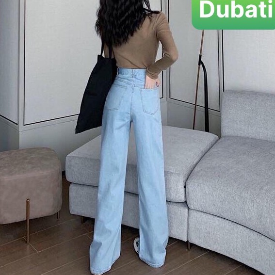 QUẦN JEAN NỮ BAGGY ỐNGSUÔNG RỘNG LƯNG CAO DÁNG SUÔNG XANH NHẠT -DB 02- DUBATI FASHION