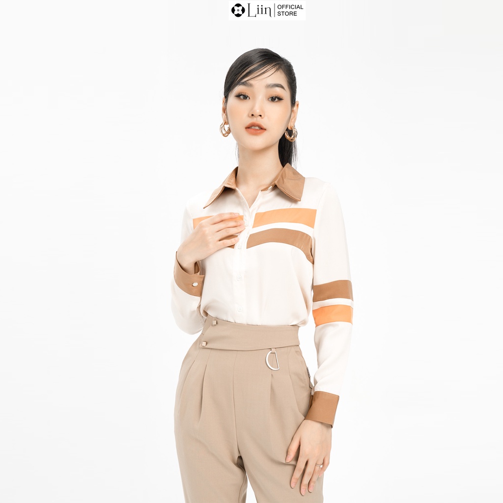 Áo sơ mi Linbi màu Be Mix Cam Nâu form dài tay phong cách cá tính, năng động liin clothing SM3182
