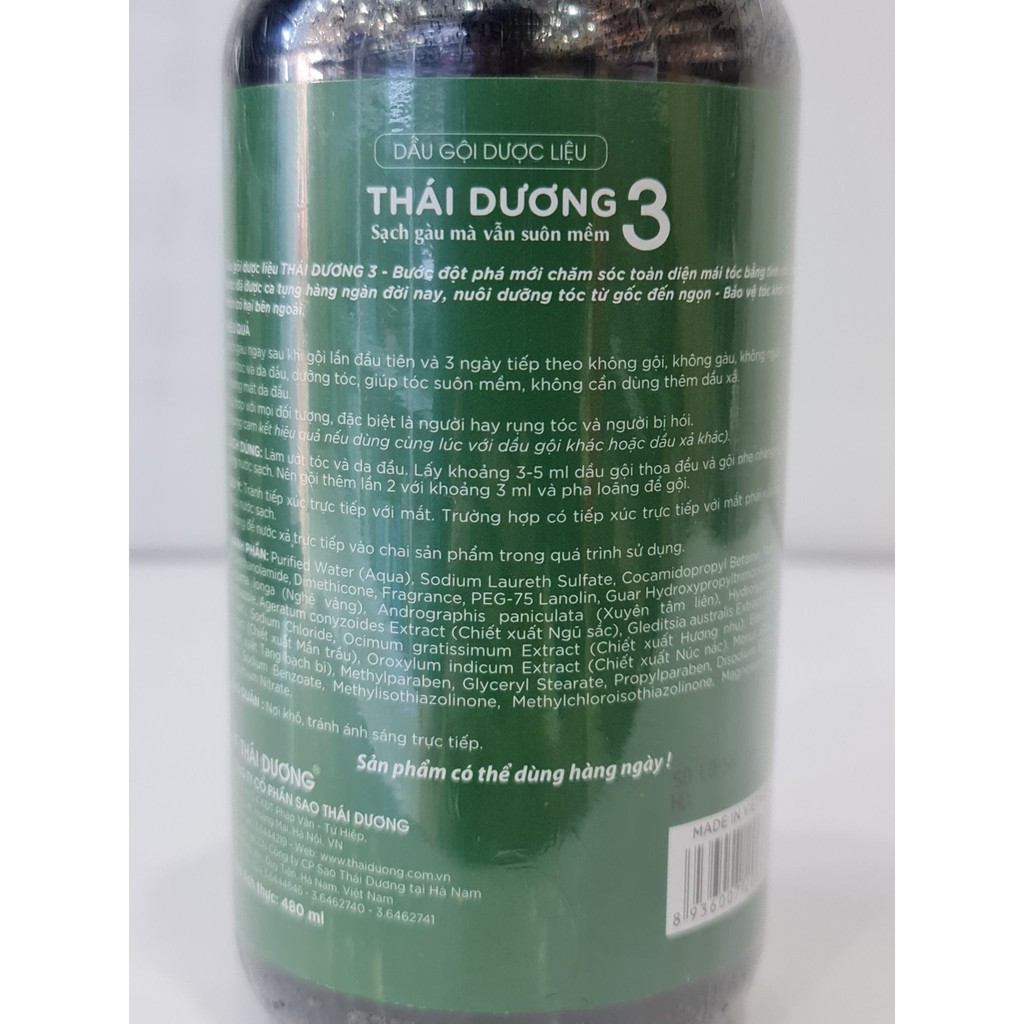 Dầu Gội Dược Liệu Thái Dương 3 Hương Lá Hoặc Hoa 480ml