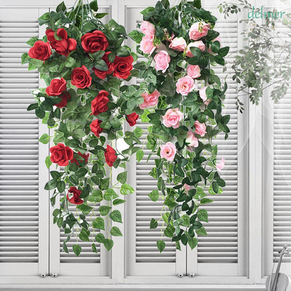 Dây leo hoa hồng nhân tạo bằng vải lụa treo tường trang trí nhà cửa