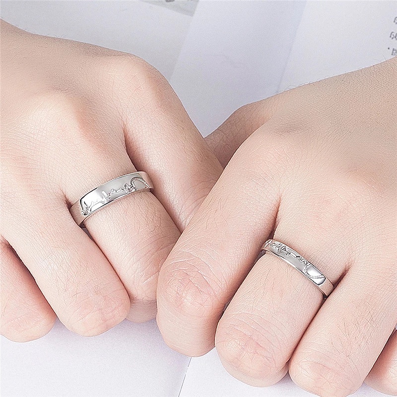 Trendy Luxury Heart Engagement Wedding Ring /Couple Heartbeat Forever Endless Love Letter Hollow Finger Rings Anniversary Valentine's Day Gift