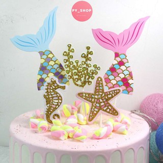 Set cắm hình đuôi cá, sao biển, san hô, set cắm bánh