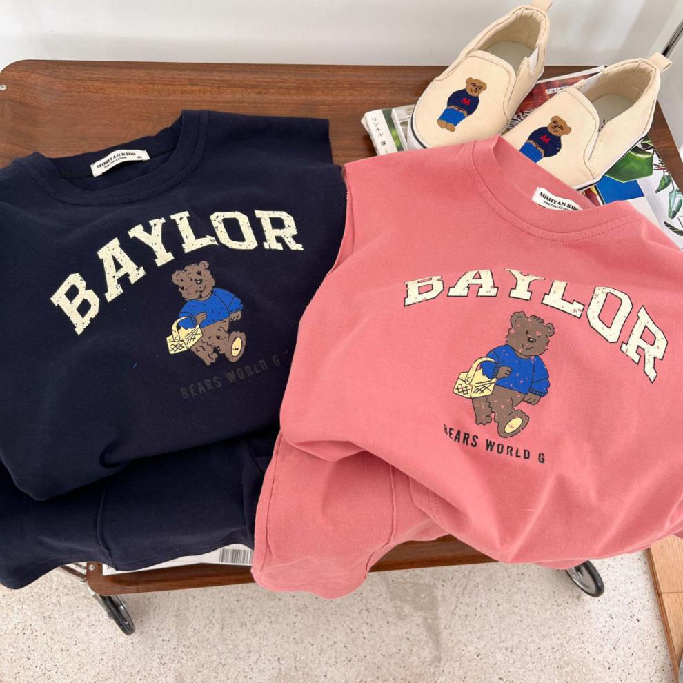 Bộ Áo Thun Sát Nách Vải Cotton In Hoạt Hình Gấu Phối Quần Short Thời Trang Mùa Hè Cho Bé