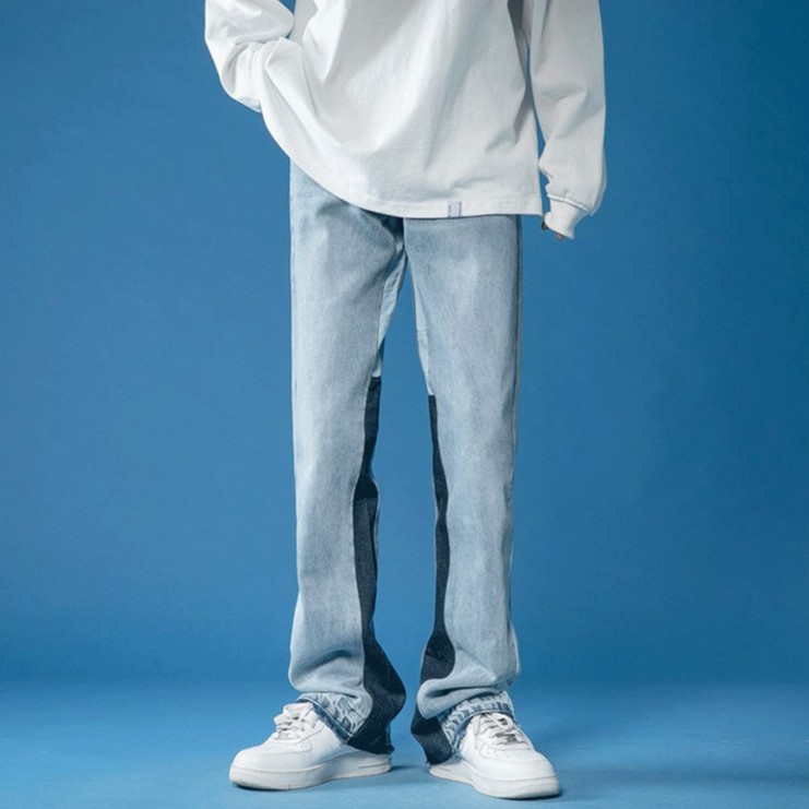 Quần jean dài ống rộng thêu chữ hợp xu hướng thời trang cho nam