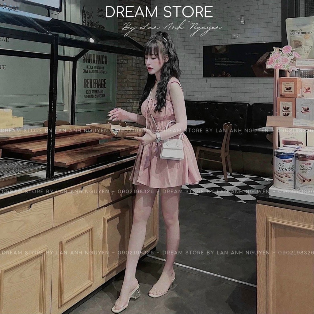 Đầm váy nữ 2 dây nhún eo xếp ly tầng nhỏ nhắn xinh xắn dành cho các công chúa đi chơi