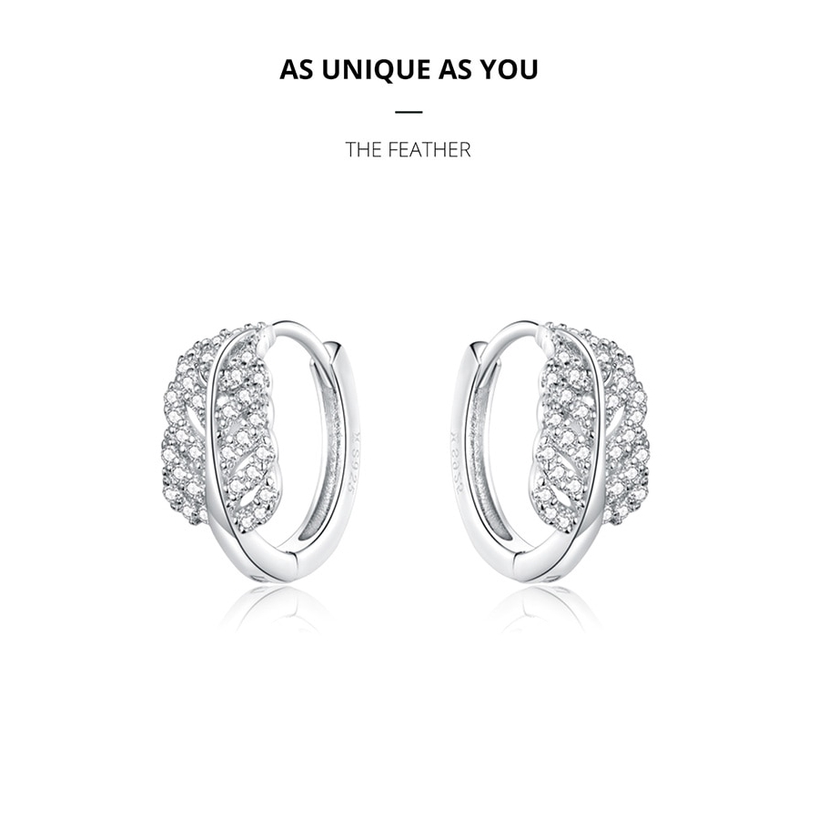 Khuyên Tai Bamoer Bằng Bạc 925 Đính Đá Hình Lông Vũ Sang Trọng