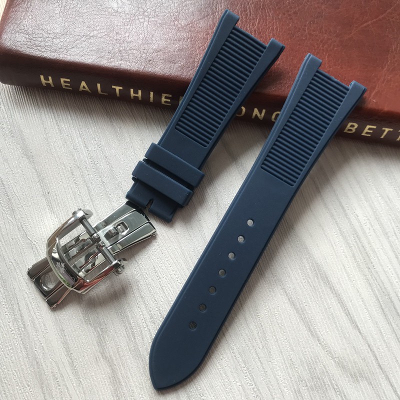 Tương thích với đồng hồ silicone có rãnh đặc biệt PP Patek 5711 5712G Nautilus với vòng đeo tay nam 24mm màu đen xanh nâu