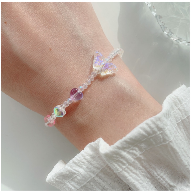 We Flower Vòng Tay Xâu Hạt Nhựa Nhiều Màu Hình Bướm / Trái Tim Màu Cầu Vồng Dễ Thương Thời Trang Cho Nữ