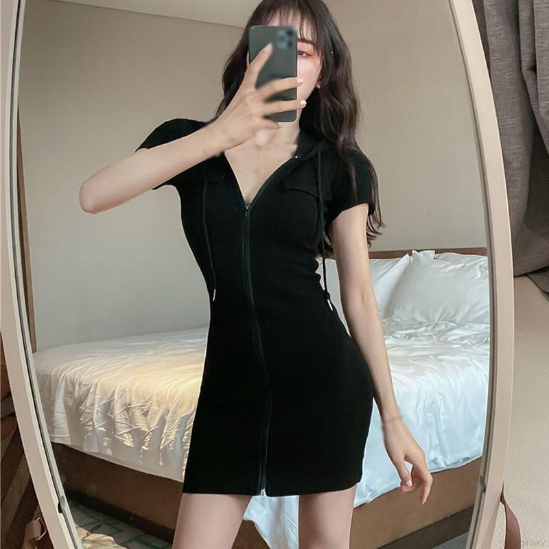 Đầm Ôm Tay Ngắn Màu Trơn Thiết Kế Đơn Giản Phong Cách Hàn Quốc