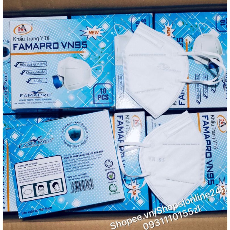 ✅ chính hãng Hộp 10 cái khẩu trang VN95, KN95, PM2.5 Famapro Nam Anh cao cấp