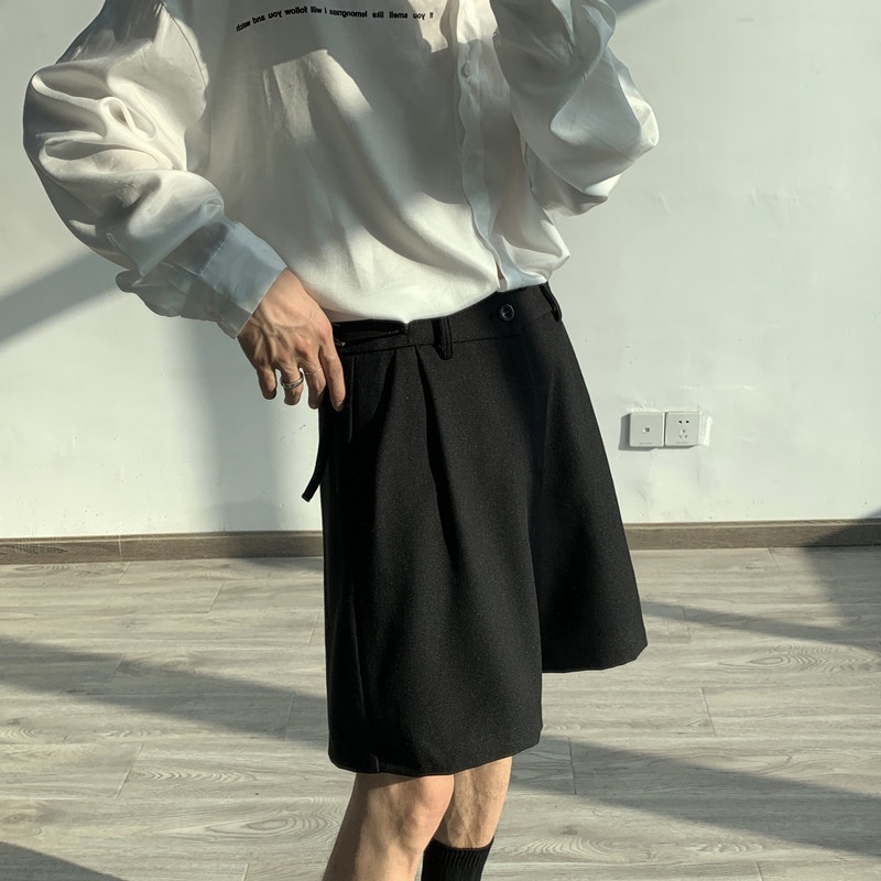 ♞AFF LIGA♞ Quần ngắn dáng rộng màu trơn thời trang mùa hè phong cách Hàn Quốc dành cho nam