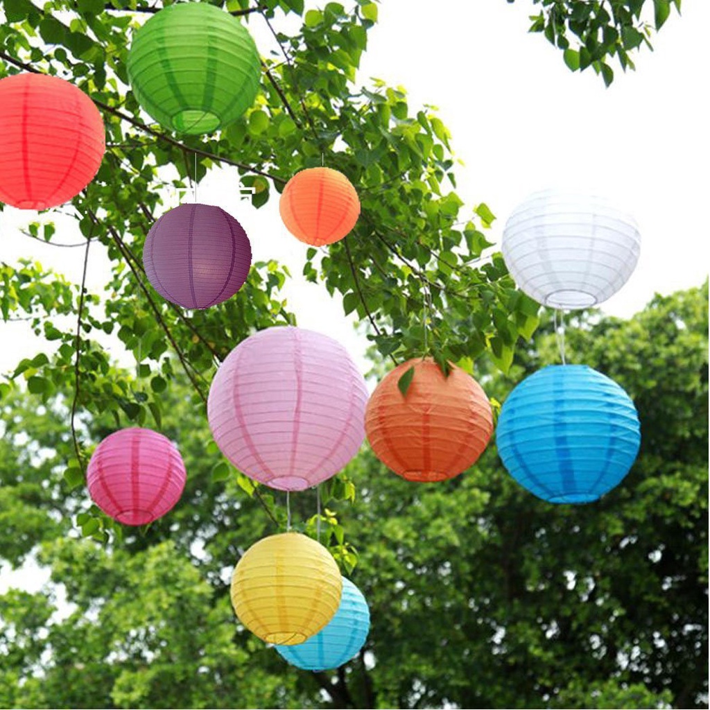 Đèn lồng giấy lụa tròn 40cm/30cm/25cm/20cm trang trí phong cách Nhật Bản