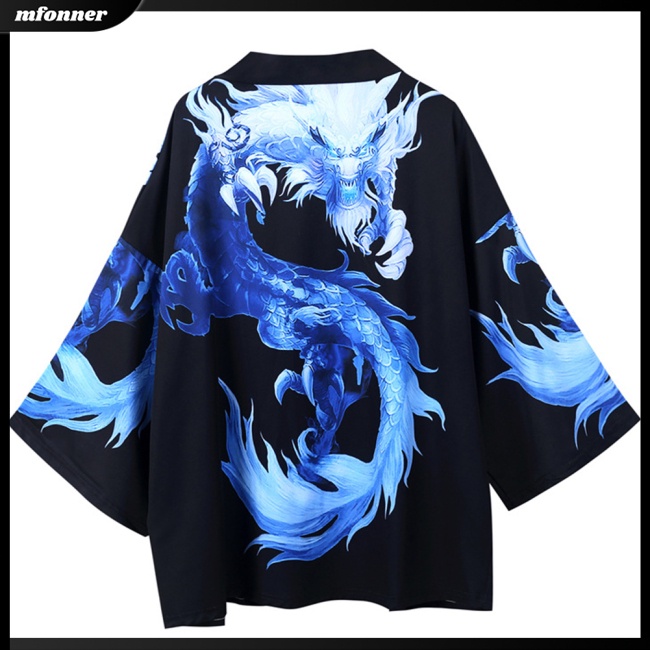 Áo Khoác Kimono Tay 3/4 Dáng Rộng In Hình Rồng Trung Hoa Thời Trang Mùa Hè Cho Nam Và Nữ