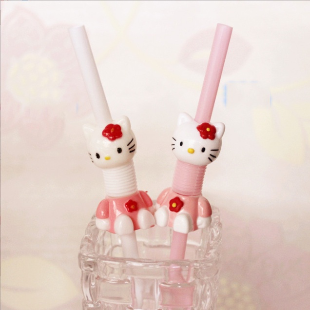 5 ống hút cong XIAODUOJIAJU hình Hello Kitty xinh xắn thân thiện với môi trường